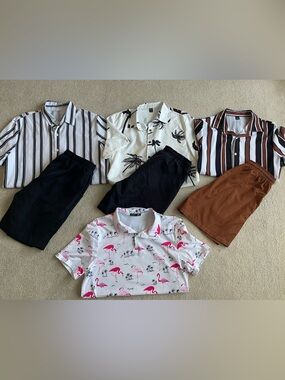 SHEIN Mixed Men’s Outfits— Striped, Palm Print & Flamingo